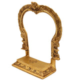 Brass Shinghashan Chowki with Prabhavali – Handmade Peetha, Singhasan, Bajot Stand for Temple, Deity Idol Frame, Mandir Decor, Gold, 8 Inch, 1 Piece