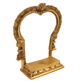 Brass Shinghashan Chowki with Prabhavali – Handmade Peetha, Singhasan, Bajot Stand for Temple, Deity Idol Frame, Mandir Decor, Gold, 8 Inch, 1 Piece
