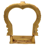 Brass Shinghashan Chowki with Prabhavali – Handmade Peetha, Singhasan, Bajot Stand for Temple, Deity Idol Frame, Mandir Decor, Gold, 8 Inch, 1 Piece