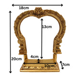 Brass Shinghashan Chowki with Prabhavali – Handmade Peetha, Singhasan, Bajot Stand for Temple, Deity Idol Frame, Mandir Decor, Gold, 8 Inch, 1 Piece