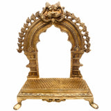 Bhunes Brass Deity Stand with Prabhavali and Chowki – Handcrafted Big Singhasan Peetha for God Idols & Mandir Setup, Gold, 17.5 Inch, 1 Piece