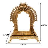 Bhunes Brass Deity Stand with Prabhavali and Chowki – Handcrafted Big Singhasan Peetha for God Idols & Mandir Setup, Gold, 17.5 Inch, 1 Piece