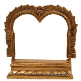 Brass Chowki With Prabhavali, Singhasan Peetha With Arch, Brass Deity Stand for Puja Mandir, Sinhasan, Temple Altar Decor, Gold, 6.5 Inch, 1 Piece
