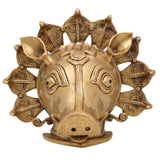 Brass Varaha Head Idol | Varahadev Murti Wall Hanging | Boar Avatar Vishnu Statue | Peetal Varaha Pratima for Home Temple Decor & Gifts, Gold, 9 Inch, 1 Piece
