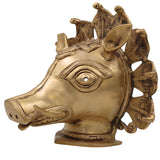 Brass Varaha Head Idol | Varahadev Murti Wall Hanging | Boar Avatar Vishnu Statue | Peetal Varaha Pratima for Home Temple Decor & Gifts, Gold, 9 Inch, 1 Piece