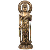 Brass Buddha Standing Idol, Gautama Buddha Murti, Meditating Lord Buddha Statue, Dhyana Buddha Figurine for Home Decor, Pooja & Spiritual Gift, Gold, 16 Inch, 1 Piece