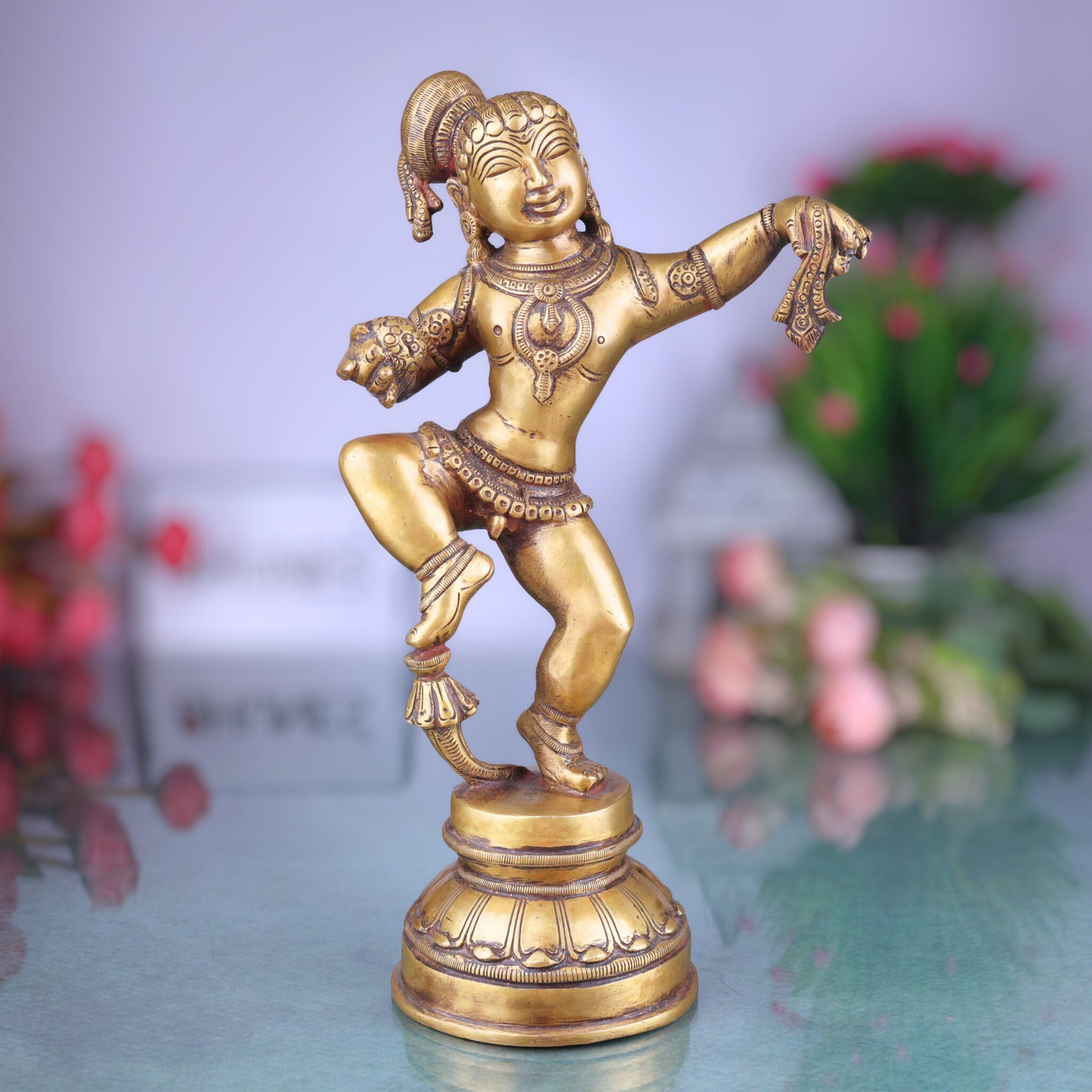 Lord Bal Gopal Krishna Idol | Brass Murti | Gopal Statue | Kanhaiya Vigraham | Makhan Chor Murti for Home Decor & Pooja