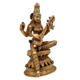 Brass Saraswati Idol Murti – Maa Sharada Vagdevi Statue, Veena Pustak Dharini Murti, Hindu Goddess of Knowledge, Wisdom & Learning, Handmade Home, Temple & Office Decor, Gold, 13 Inch, 1 Piece