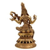 Brass Saraswati Idol Murti – Maa Sharada Vagdevi Statue, Veena Pustak Dharini Murti, Hindu Goddess of Knowledge, Wisdom & Learning, Handmade Home, Temple & Office Decor, Gold, 13 Inch, 1 Piece