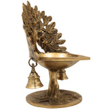 Brass Tree Shaped Pooja Lamp, Deepam Diya Vilakku Kuthuvilakku, Traditional Peetal Deepak Temple Aarti Jyot, Pittal Nilavilakku Oil Ghee Lamp for Home Mandir & Festival, Gold, 7 Inch, 1 Piece
