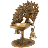 Brass Tree Shaped Pooja Lamp, Deepam Diya Vilakku Kuthuvilakku, Traditional Peetal Deepak Temple Aarti Jyot, Pittal Nilavilakku Oil Ghee Lamp for Home Mandir & Festival, Gold, 7 Inch, 1 Piece