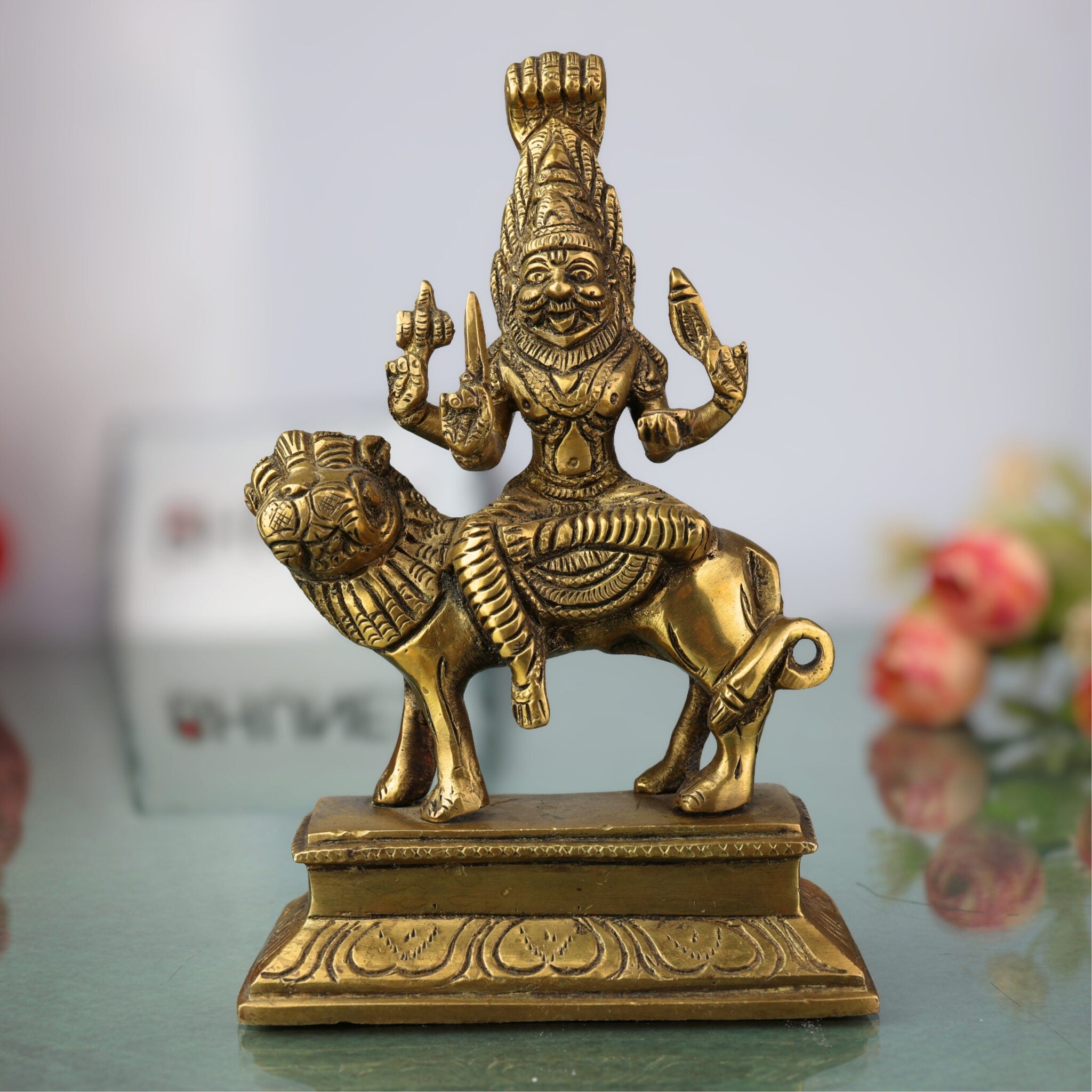 Pratyangira Devi Idol Brass Murti, Pratyangira Mata Vigraha, Simhamukhi / Narasimhi Moorthi, Protective Goddess Statue for Home Pooja & Temple Decor