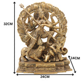 Brass Durga Devi Idol – Mahishasura Mardini | Shakti | Chamundeshwari | Vaishno Devi | Tulja Bhavani | Antique Pital Murti for Pooja & Home Decor, Gold, 13 Inch, 1 Piece