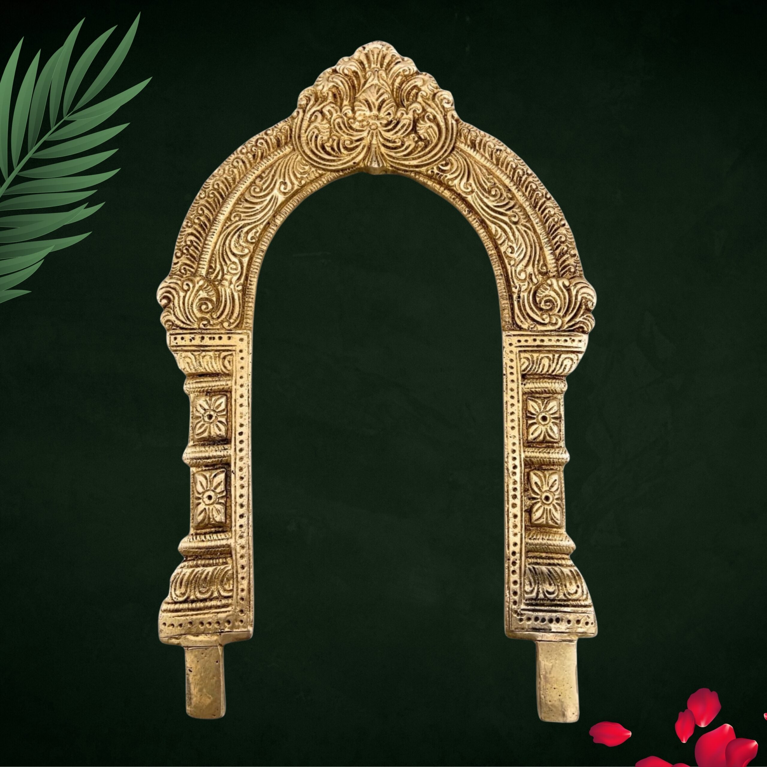 Brass Prabhavali Frame Arch Wall Hanging for Home Temple – Prabhawali with Kirtimukha and Sheshnag for Deity Backdrop | Traditional Pooja Decor