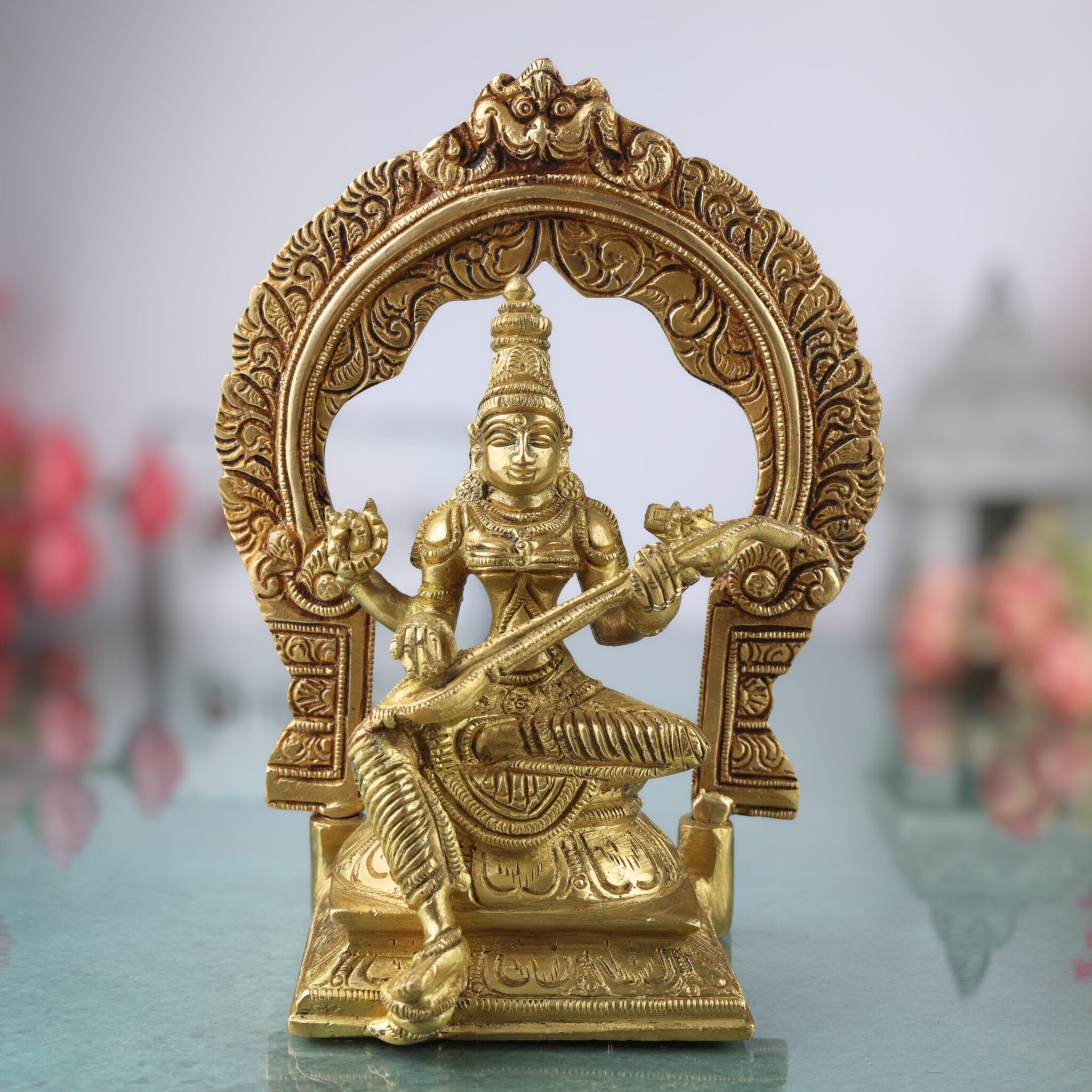Brass Goddess Saraswati Idols, Sarasvati Silai, Vidya Devi Murti, Saraswathi Vigraha For Puja And Home Decor