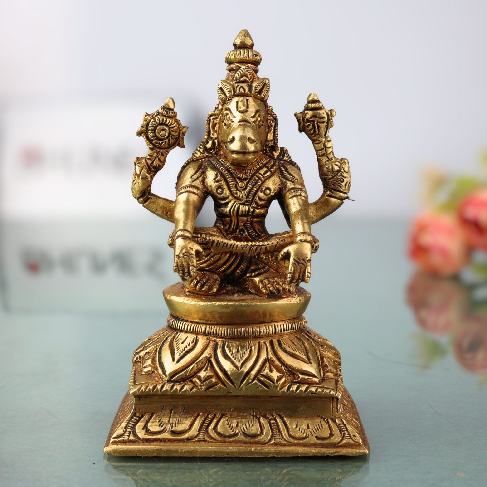 Brass Lord Hayagriva Idol | Hayagreeva Murti Hayavadana Statue Vidya Varada Vigraha for Puja, Home Temple, Decor & Gifts