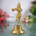 Brass Lord Krishna Idol Playing Flute | Venugopal Kanha Murti | Peetal Govinda Gopala Statue for Pooja, Mandir, Home Decor & Spiritual Gifts