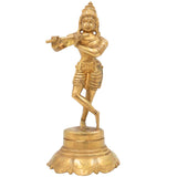 Brass Lord Krishna Idol Playing Flute | Venugopal Kanha Murti | Peetal Govinda Gopala Statue for Pooja, Mandir, Home Decor & Spiritual Gifts, Gold, 7.5 Inch, 1 Piece