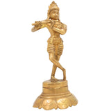 Brass Lord Krishna Idol Playing Flute | Venugopal Kanha Murti | Peetal Govinda Gopala Statue for Pooja, Mandir, Home Decor & Spiritual Gifts, Gold, 7.5 Inch, 1 Piece