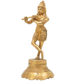 Brass Lord Krishna Idol Playing Flute | Venugopal Kanha Murti | Peetal Govinda Gopala Statue for Pooja, Mandir, Home Decor & Spiritual Gifts, Gold, 7.5 Inch, 1 Piece