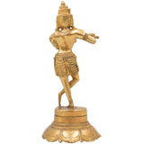 Brass Lord Krishna Idol Playing Flute | Venugopal Kanha Murti | Peetal Govinda Gopala Statue for Pooja, Mandir, Home Decor & Spiritual Gifts, Gold, 7.5 Inch, 1 Piece