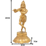 Brass Lord Krishna Idol Playing Flute | Venugopal Kanha Murti | Peetal Govinda Gopala Statue for Pooja, Mandir, Home Decor & Spiritual Gifts, Gold, 7.5 Inch, 1 Piece