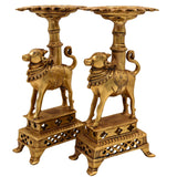 Brass Nandhi Stand Set of 2, Traditional Nandi Ox Deep Holder, Dhoop Dani, Diya & Candle Stand for Pooja Room, Temple Decor, Home Mandir, Yali Lion Pillar Style, Gold, 8.5 Inch, 1 Piece