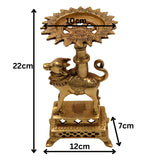 Brass Nandhi Stand Set of 2, Traditional Nandi Ox Deep Holder, Dhoop Dani, Diya & Candle Stand for Pooja Room, Temple Decor, Home Mandir, Yali Lion Pillar Style, Gold, 8.5 Inch, 1 Piece