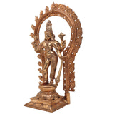 Handmade Bronze Harihara Idol | Panchaloha Shiva Vishnu Murti | Lord Harihar Vigraha for Temple & Home Pooja,Brown, 15 Inch, 1 Piece