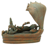 Handcrafted Panchaloha Bronze Padmanabha Idol – , Anantha Padmanabha Murti, Chola Art South Indian Vishnu Statue for Temple & Home Pooja,Brown, 10.5 Inch, 1 Piece