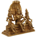 Brass Vishnu with Sridevi Bhudevi and Naga Idol | Vishnu Sridevi Bhudevi Murti | Narayana Venkateswara Brass Statue | Padmanabha Govinda Temple Murti | Home Pooja Decor, Gold, 6.5 Inch, 1 Piece