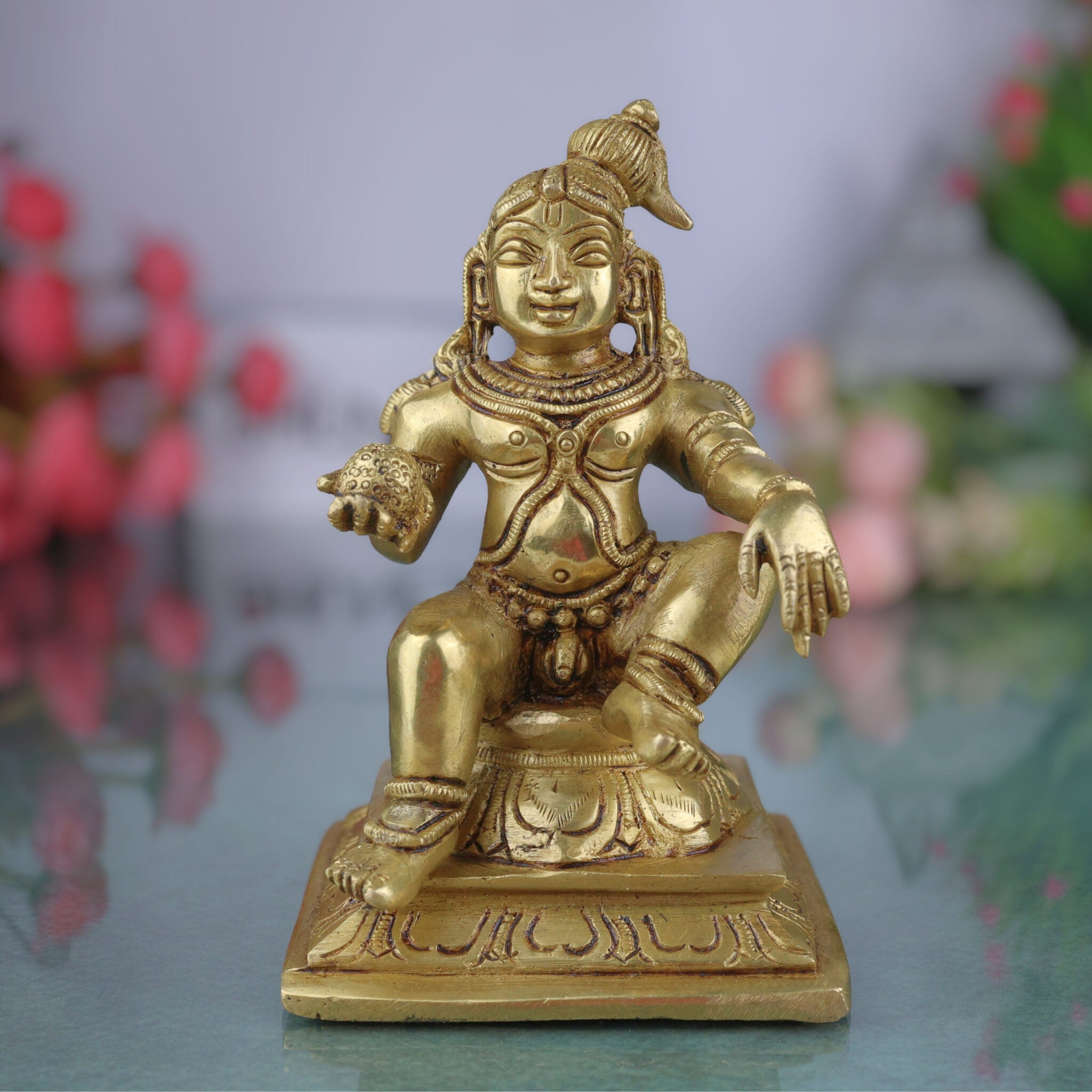 Brass Ladoo Gopal Idol | Bal Krishna Murti | Makhan Chor Navneet Chora Nandalala Statue for Pooja, Temple & Home Decor