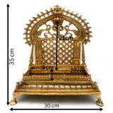 Brass Handcrafted Pooja Chowki with Prabhavali – Heavy Singhasan Peetha for Deity, Temple Bajot, Mandir Throne Stand, Gold, 14 Inch, 1 Piece