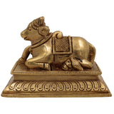 Brass Nandi Idol | Handcrafted Nandikeshwara Bull of Shiva Statue | Peetal Basava Murti for Home & Temple Pooja, Gold, 3 Inch, 1 Piece
