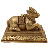 Brass Nandi Idol | Handcrafted Nandikeshwara Bull of Shiva Statue | Peetal Basava Murti for Home & Temple Pooja, Gold, 3 Inch, 1 Piece