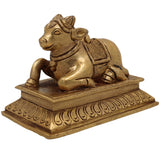 Brass Nandi Idol | Handcrafted Nandikeshwara Bull of Shiva Statue | Peetal Basava Murti for Home & Temple Pooja, Gold, 3 Inch, 1 Piece