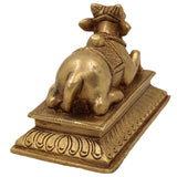 Brass Nandi Idol | Handcrafted Nandikeshwara Bull of Shiva Statue | Peetal Basava Murti for Home & Temple Pooja, Gold, 3 Inch, 1 Piece