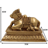 Brass Nandi Idol | Handcrafted Nandikeshwara Bull of Shiva Statue | Peetal Basava Murti for Home & Temple Pooja, Gold, 3 Inch, 1 Piece