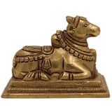 Brass Handcrafted Nandi Idol | Nandikeshwara Bull Statue | Shiva’s Vahana for Pooja, Temple & Home Decor, Gold, 3 Inch, 1 Piece