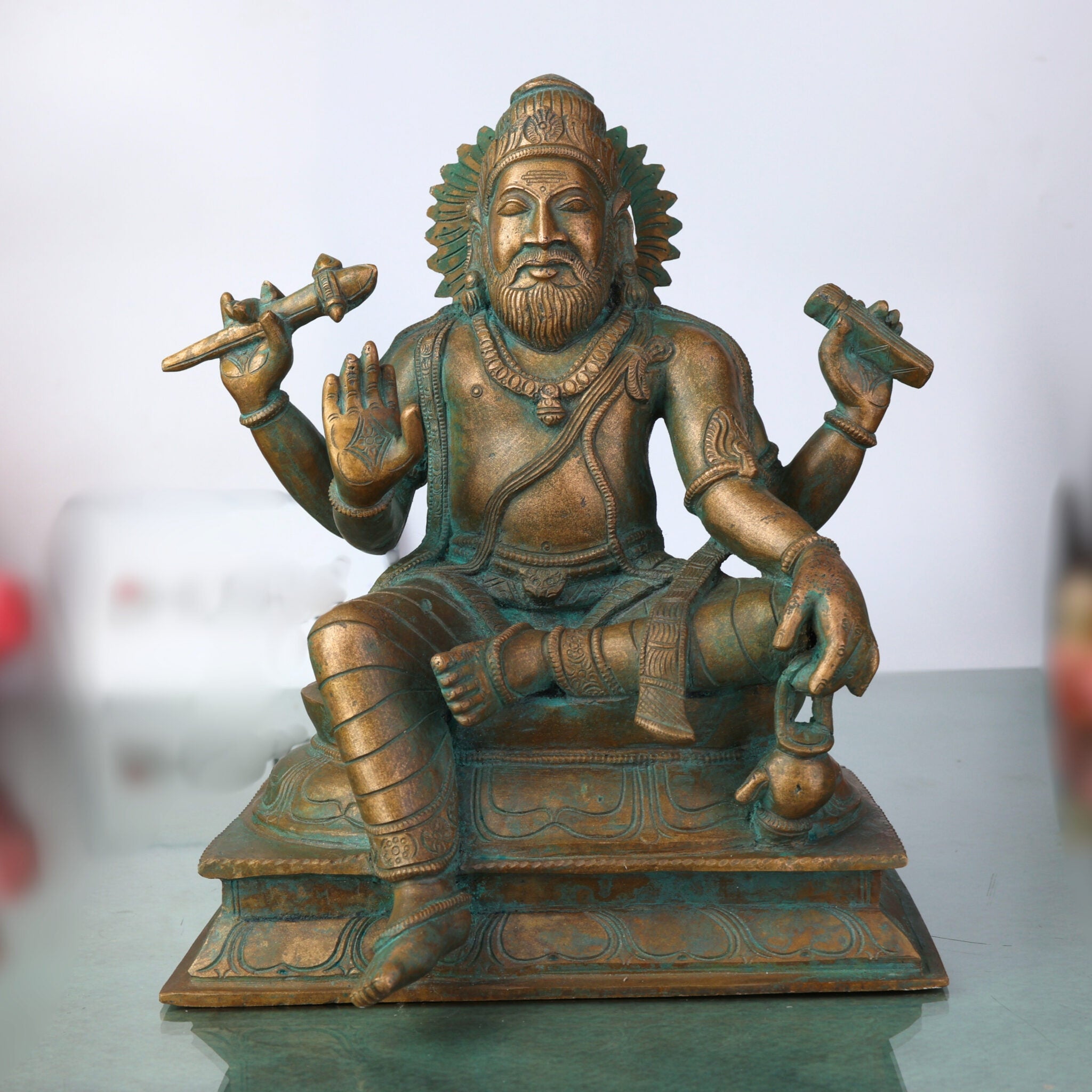 Bronze Vishwakarma Idol | Panchaloha & Chola Art Handmade Vishvakarma Murti, Vishwakarma Devta Statue for Pooja & Temple Decor