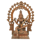 Bronze Saraswati Idol, Panchaloha Sculpture, Handmade Sharada Vani Veena Pustak Dharini Murti, South Indian Chola Art Goddess of Knowledge & Wisdom,Brown, 15 Inch, 1 Piece