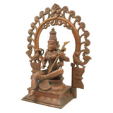 Bronze Saraswati Idol, Panchaloha Sculpture, Handmade Sharada Vani Veena Pustak Dharini Murti, South Indian Chola Art Goddess of Knowledge & Wisdom,Brown, 15 Inch, 1 Piece