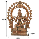 Bronze Saraswati Idol, Panchaloha Sculpture, Handmade Sharada Vani Veena Pustak Dharini Murti, South Indian Chola Art Goddess of Knowledge & Wisdom,Brown, 15 Inch, 1 Piece