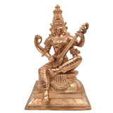 Handcrafted Panchaloha Saraswati Idol - Bronze Goddess Saraswati Sculpture, Sharada Devi Murti for Puja, Knowledge & Wisdom Blessings, Traditional South Indian Art,Gold, 13 Inch, 1 Piece