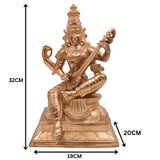 Handcrafted Panchaloha Saraswati Idol - Bronze Goddess Saraswati Sculpture, Sharada Devi Murti for Puja, Knowledge & Wisdom Blessings, Traditional South Indian Art,Gold, 13 Inch, 1 Piece