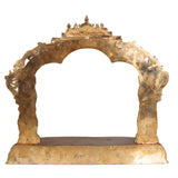 Panchaloha Bronze Mandapam with Prabhavali | Handmade Pooja Chowki, Singhasan Peetha, God Idol Pedestal, Traditional Temple Bajot with Arch Backrest, Gold, 15 Inch, 1 Piece