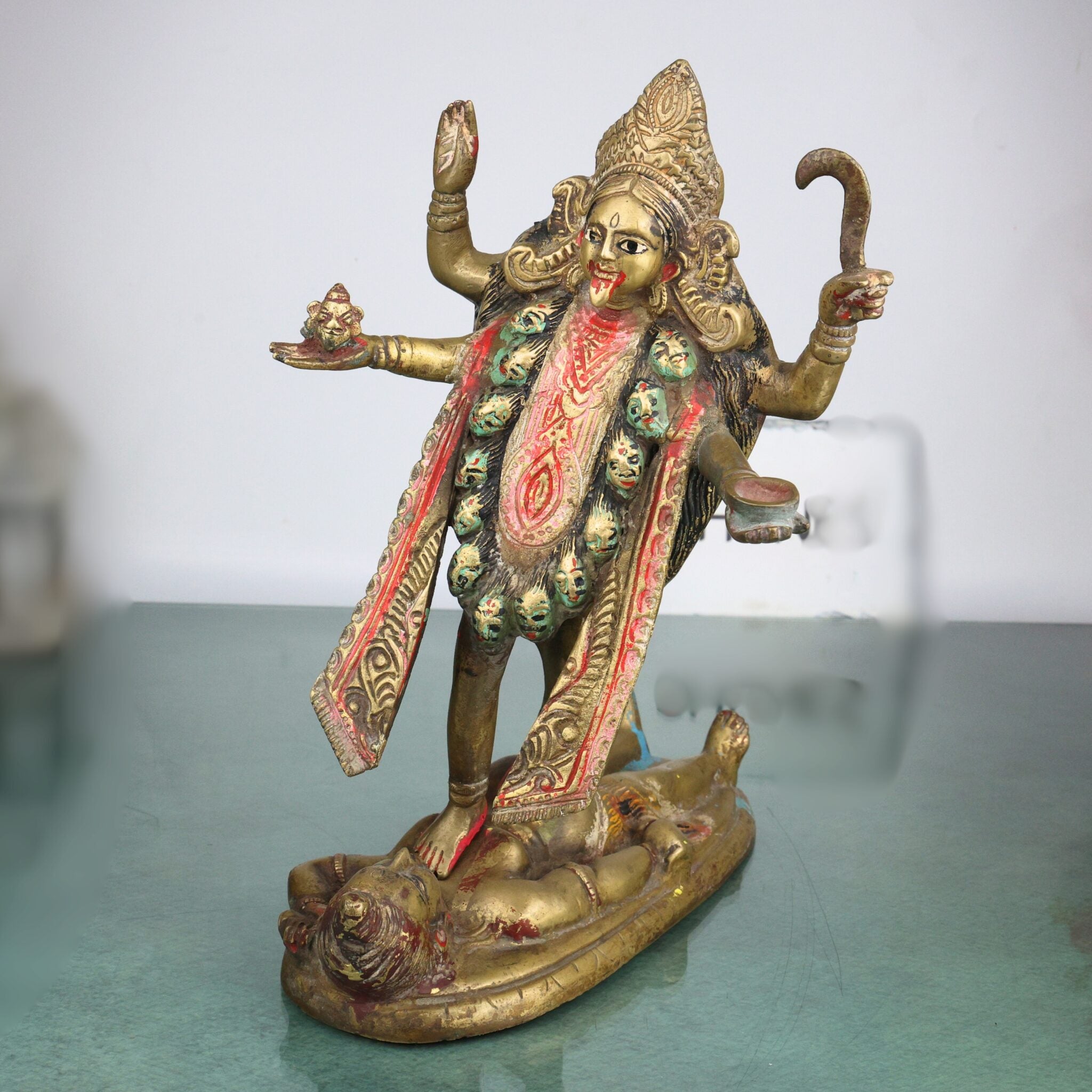 Handcrafted Brass Mahakali Durga Idol – Kali Maa, Kalika Devi, Chamundeshwari, Bhadra Kali Statue for Home Temple & Puja Decor