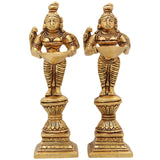 Brass Diya Lady Deepalakshmi Idol, Deepa Lakshmi Vilakku Amma Statue, Kuthu Vilakku Deepam Achi Pital Deepa Devi Murti, Set Of 2,Gold, 7 Inch, 2 Piece