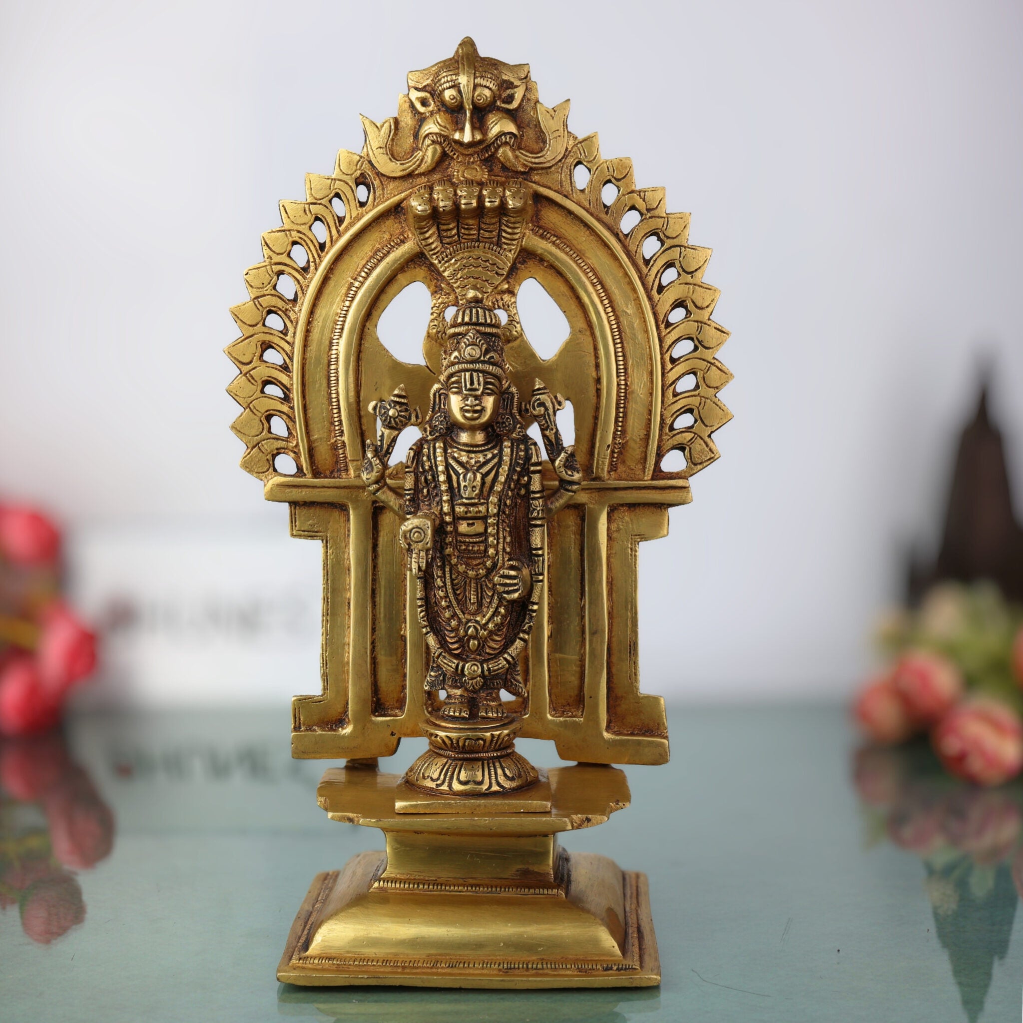 Brass Balaji Statue With Prabhavali, Venkateshwara Idol Lord Thirupathi Murti Lord Balaji Idols, Tirupati Idol God Statue Showpiece, Venkateshwara, Home Décor