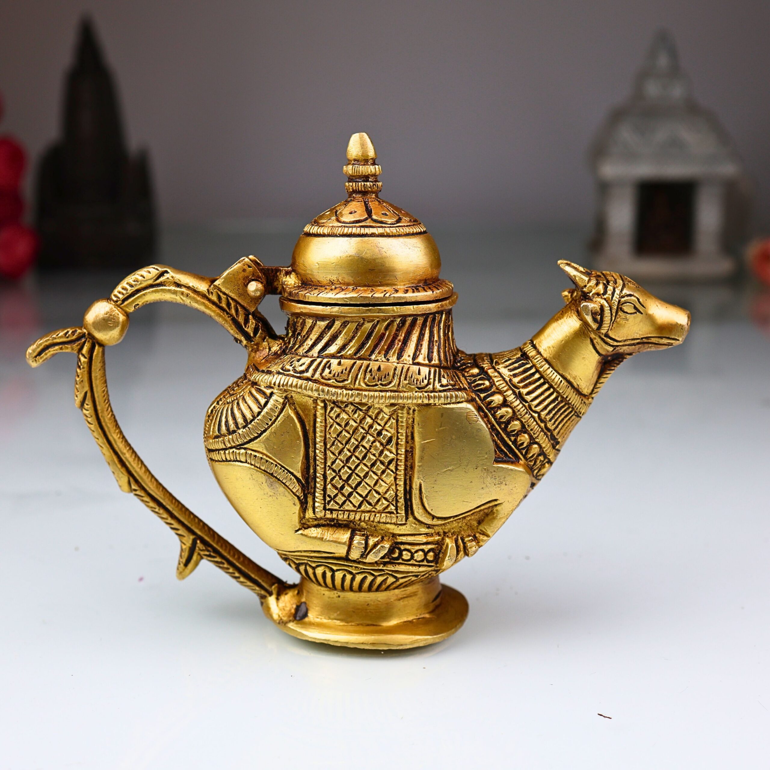 Brass Ganga Jali Water Kamandal with Cow Face